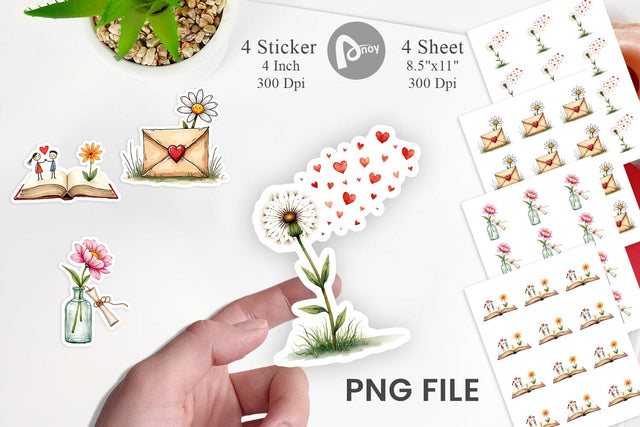 Sticker Handmade Valentine Blooms & Notes Watercolor Sublimation artnoy 