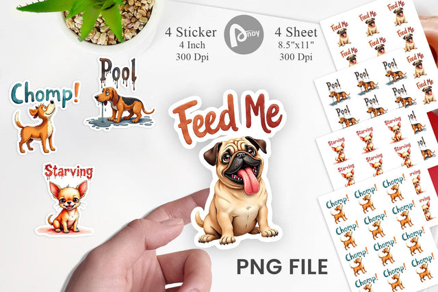 Sticker Hangry Dog Food Lover Watercolor Sublimation artnoy 