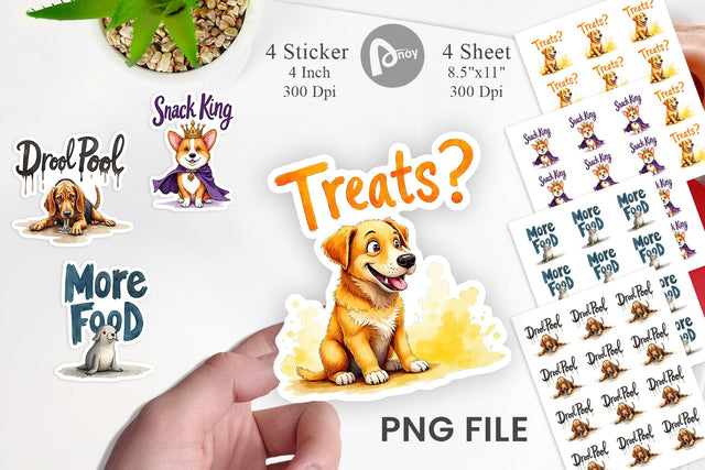 Sticker Hangry Dog Food Lover Watercolor Sublimation artnoy 