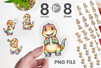 Sticker Happy Campfire Dino Watercolor Sublimation artnoy 