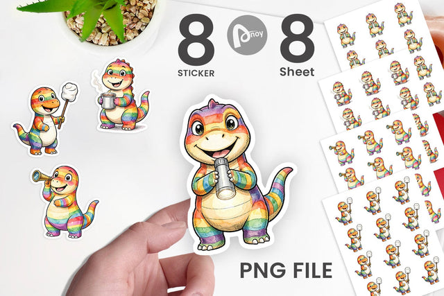 Sticker Happy Campfire Dino Watercolor Sublimation artnoy 