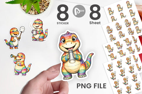 Sticker Happy Campfire Dino Watercolor Sublimation artnoy 
