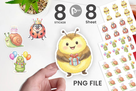 Sticker Happy Round Garden Birthday Watercolor Sublimation artnoy 