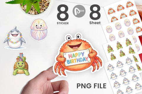 Sticker Happy Round Ocean Birthday Watercolor Sublimation artnoy 