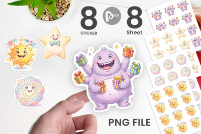 Sticker Happy Round Space Birthday Watercolor Sublimation artnoy 
