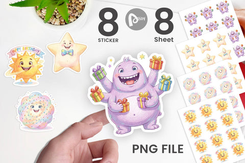 Sticker Happy Round Space Birthday Watercolor Sublimation artnoy 