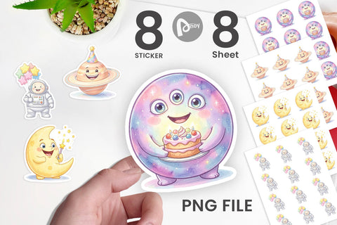 Sticker Happy Round Space Birthday Watercolor Sublimation artnoy 