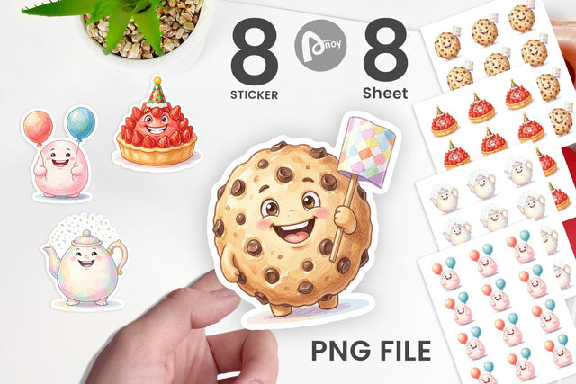 Sticker Happy Round Sweet Treats Watercolor Sublimation artnoy 