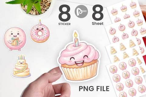 Sticker Happy Round Sweet Treats Watercolor Sublimation artnoy 
