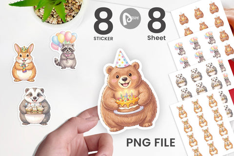 Sticker Happy Round Woodland Birthday Watercolor Sublimation artnoy 