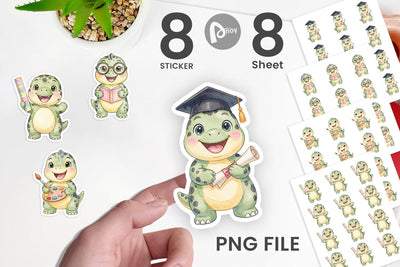 Sticker Happy School Dino Pal Watercolor Sublimation artnoy 