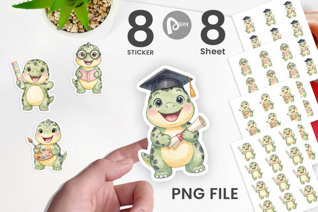 Sticker Happy School Dino Pal Watercolor Sublimation artnoy 