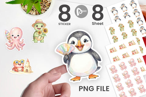 Sticker Happy Summer Animals Watercolor Sublimation artnoy 