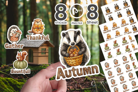 Sticker Harvest Foraged Woodland Folk Watercolor Sublimation artnoy 