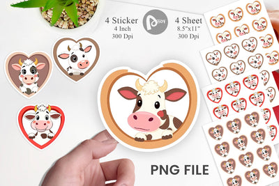 Sticker Heart Cow Sublimation artnoy 