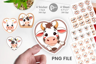 Sticker Heart Cow Sublimation artnoy 