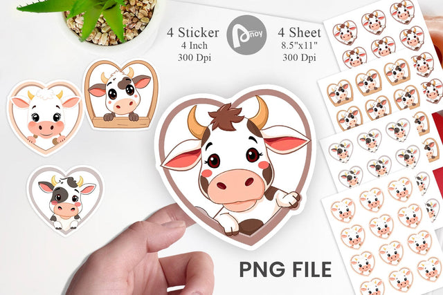 Sticker Heart Cow Sublimation artnoy 