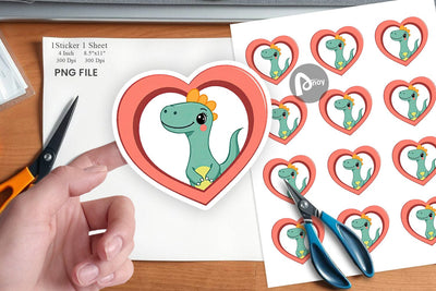 Sticker Heart Dinosaur Sublimation artnoy 