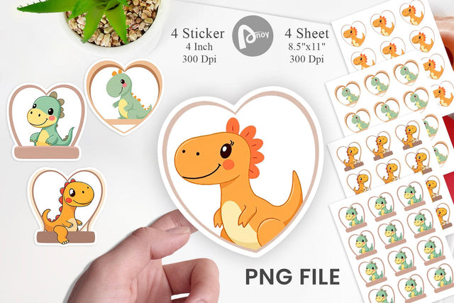 Sticker Heart Dinosaur Sublimation artnoy 