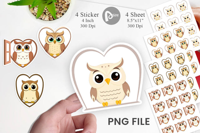 Sticker Heart Owl Sublimation artnoy 