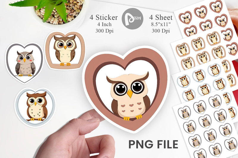Sticker Heart Owl Sublimation artnoy 