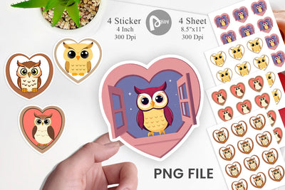 Sticker Heart Owl Sublimation artnoy 