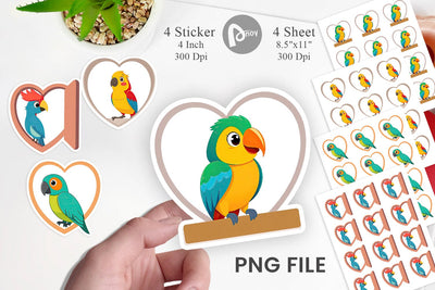 Sticker Heart Parrot Sublimation artnoy 