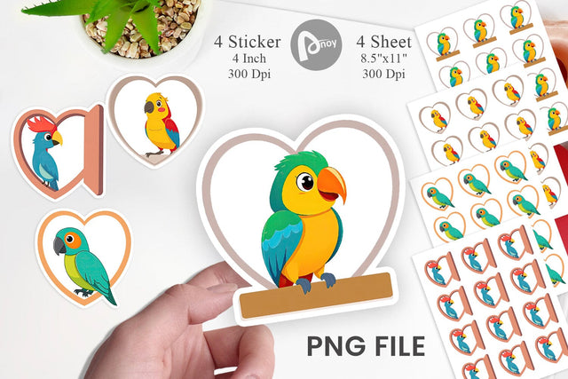 Sticker Heart Parrot Sublimation artnoy 