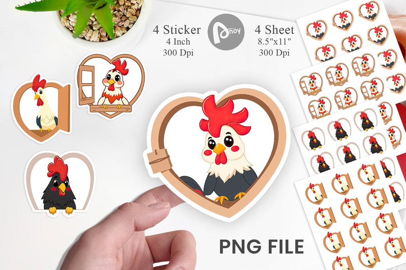 Sticker Heart Rooster Sublimation artnoy 