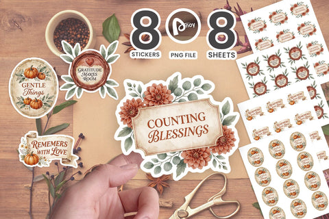 Sticker Heirloom Pumpkin Gratitude Seals SVG artnoy 