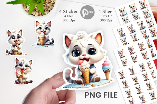 Sticker Ice Cream Cat Sublimation artnoy 