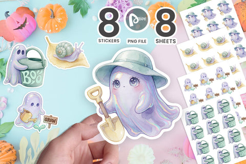 Sticker Iridescent Spooky Garden Ghost Friends SVG artnoy 