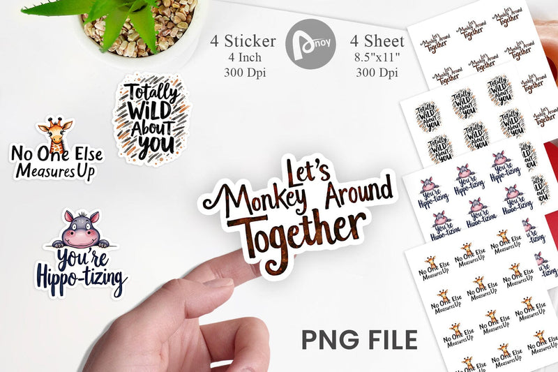 Sticker Jungle Giggles Funny Animal Valentine Puns Sublimation artnoy 