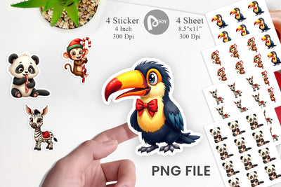 Sticker Jungle Jingle Safari Vintage Christmas Animals Sublimation artnoy 