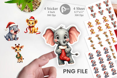 Sticker Jungle Jingle Safari Vintage Christmas Animals Sublimation artnoy 