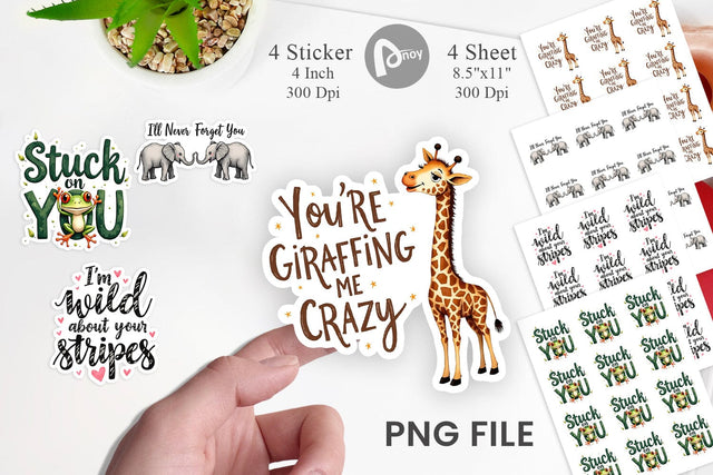 Sticker Jungle Sweethearts Baby Animal Valentine Puns Sublimation artnoy 