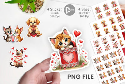 Sticker Kitsch Valentine's Pets Retro Puppy & Kitten Sublimation artnoy 