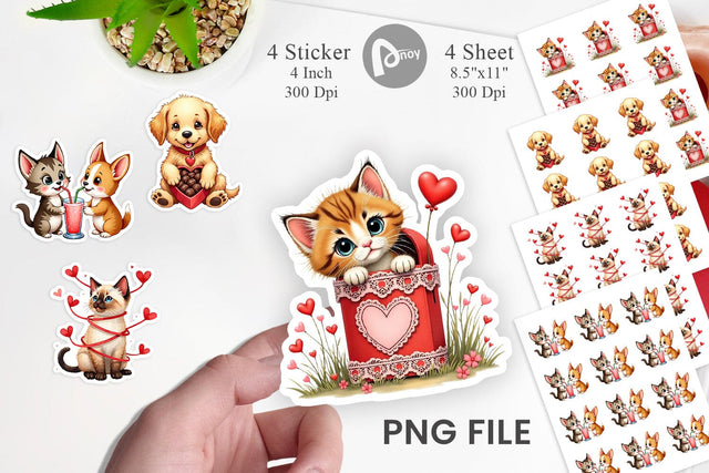 Sticker Kitsch Valentine's Pets Retro Puppy & Kitten Sublimation artnoy 