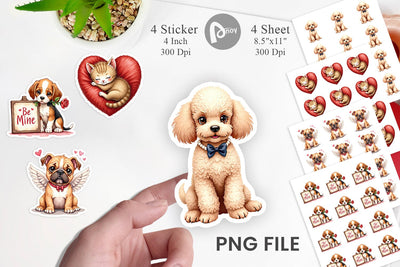 Sticker Kitsch Valentine's Pets Retro Puppy & Kitten Sublimation artnoy 