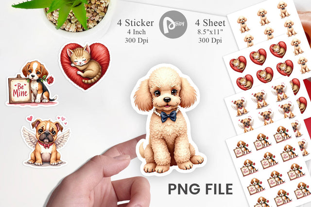 Sticker Kitsch Valentine's Pets Retro Puppy & Kitten Sublimation artnoy 