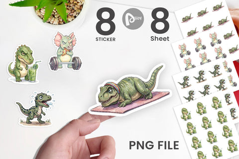 Sticker Lazy Fitness Funny Dinosaur Sublimation artnoy 
