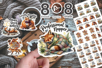 Sticker Lazy Fox Cozy Hygge Watercolor Quote Sublimation artnoy 
