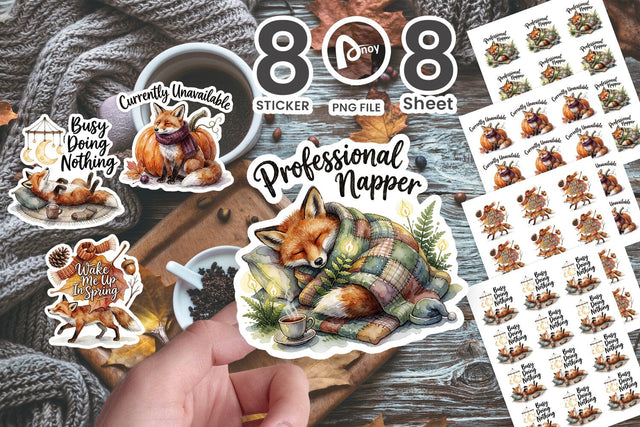 Sticker Lazy Fox Cozy Hygge Watercolor Quote Sublimation artnoy 