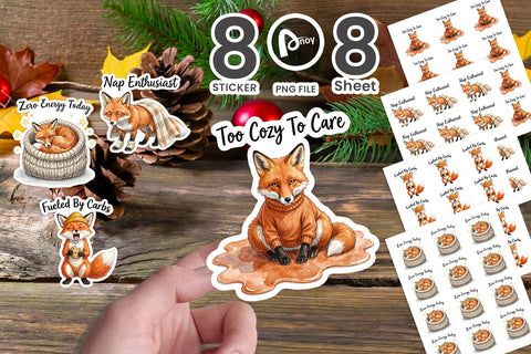 Sticker Lazy Fox Cozy Hygge Watercolor Sublimation artnoy 