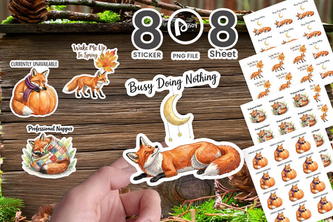 Sticker Lazy Fox Cozy Hygge Watercolor Sublimation artnoy 