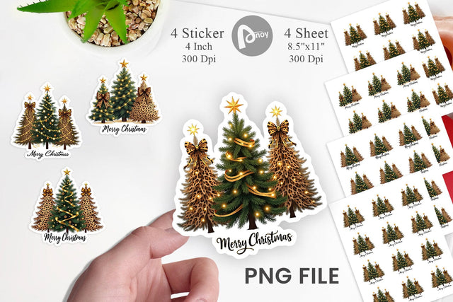 Sticker Leopard Christmas Trees Sublimation artnoy 