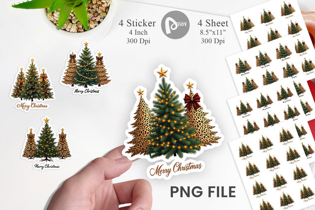 Sticker Leopard Christmas Trees Sublimation artnoy 