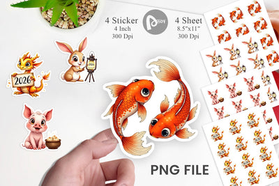 Sticker Lunar New Year Cuties 2026 Watercolor Sublimation artnoy 
