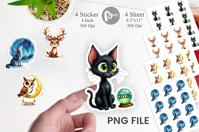 Sticker Magical Midnight Celebration 2026 Animals Sublimation artnoy 