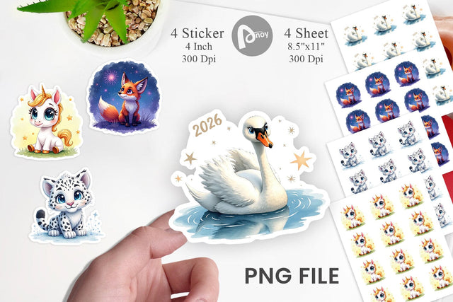 Sticker Magical Midnight Celebration 2026 Animals Sublimation artnoy 